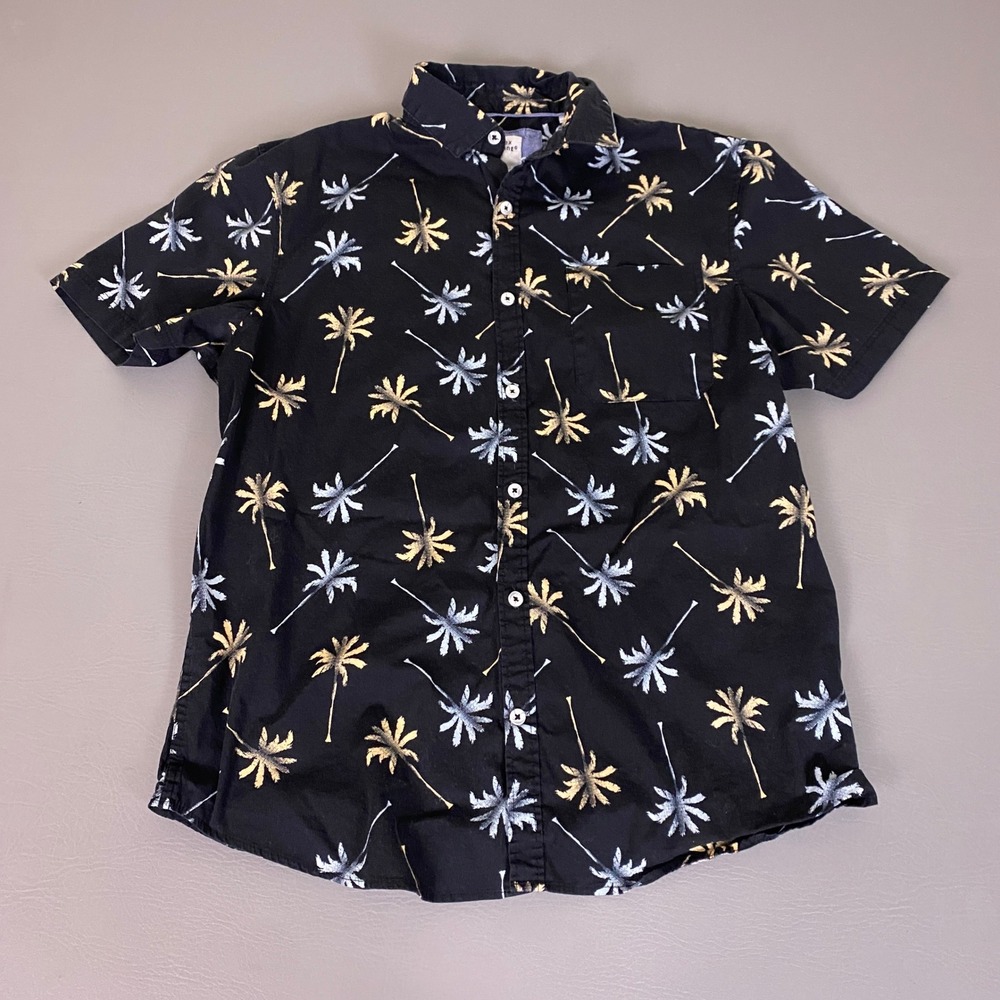 Essex Crossing Shirt Button‎ Down Men's Large Short Sleeve Palm Tree Print Black